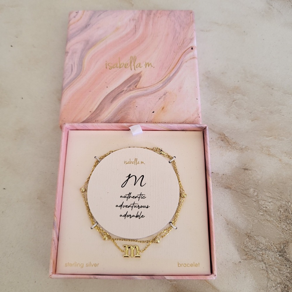 Isabella M Sterling Silver Gold Plated Initial Letter M Double Chain Bracelet